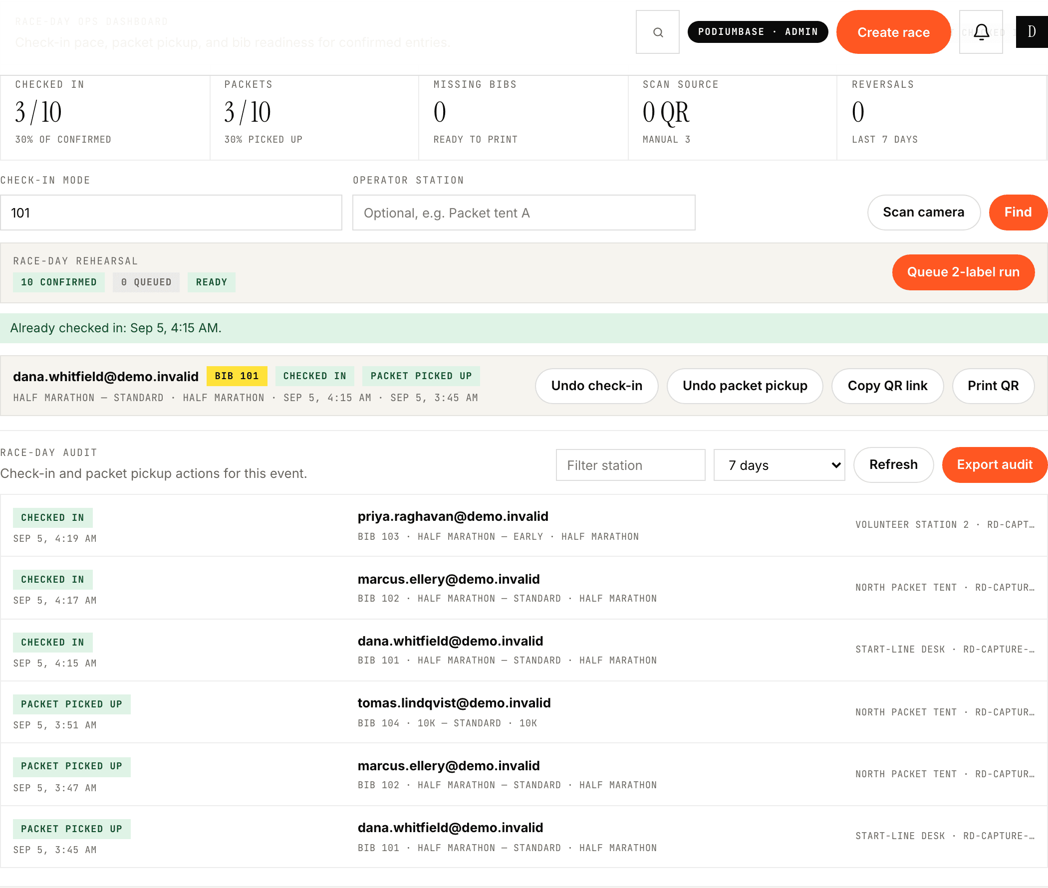Race-day bib lookup