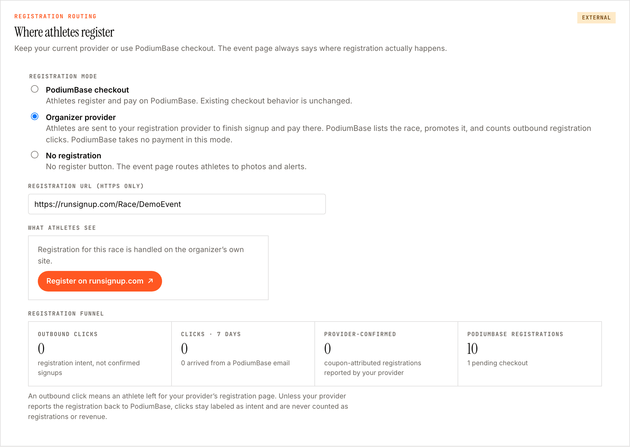 External registration routing